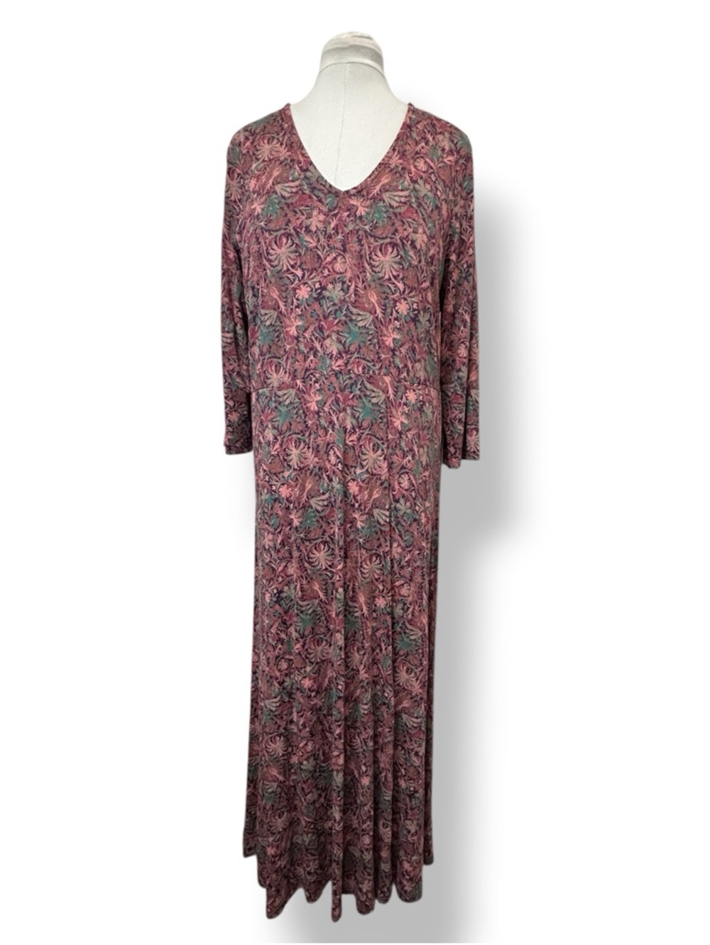 Peruvian Connection Women’s Long Sleeve V‑Neck Winter Vine Maxi Dress Mauve XL